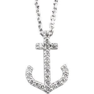 14K White Gold .08 CTW Natural Diamond Anchor 16" Necklace