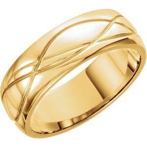 14K Yellow Gold 8 mm Grooved Comfort-Fit Half Round Band Size 9
