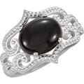 Sterling Silver Natural Black Onyx Cabochon Ring
