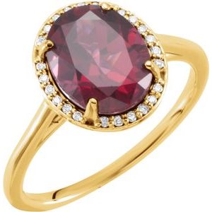14K Yellow Gold 10x8 mm Natural Rhodolite Garnet & .06 CTW Natural Diamond Ring
