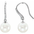 14K White Gold Cultured White Freshwater Pearl & 1/8 CTW Natural Diamond Earrings