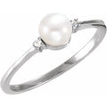 14K White Gold Cultured White Freshwater Pearl & .02 CTW Natural Diamond Ring