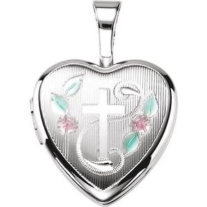 Sterling Silver Enamel Cross Heart Locket