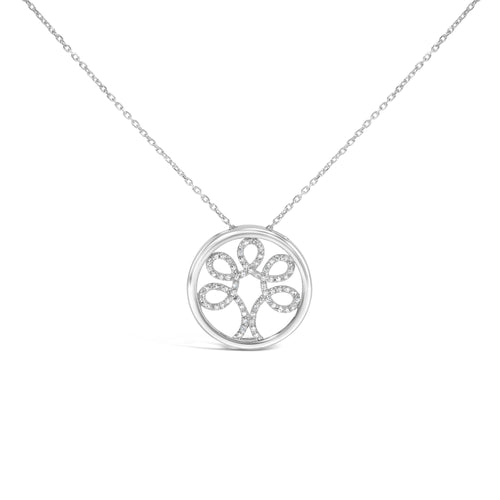 .925 Sterling Silver 1/10 Cttw Diamond Tree of Life Pendant Necklace (I-J Color, I3 Clarity)