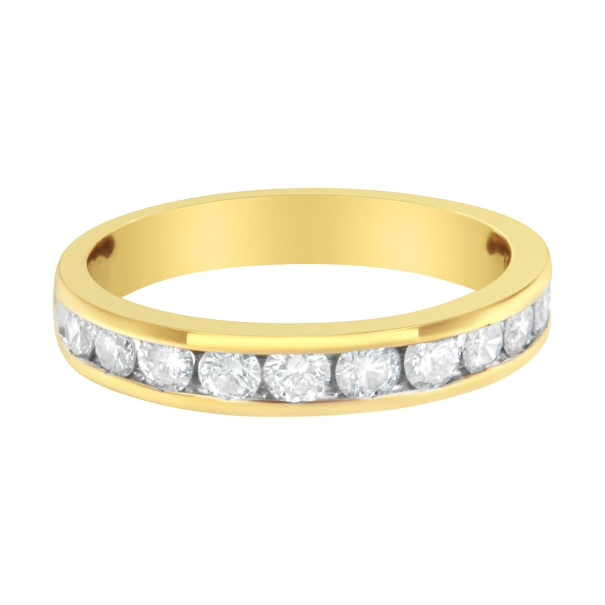 IGI Certified 18K Yellow Gold 1.0 Cttw Channel Set Round-Cut Diamond 11 Stone Anniversary/Wedding Band Ring (I-J Color, I1-I2