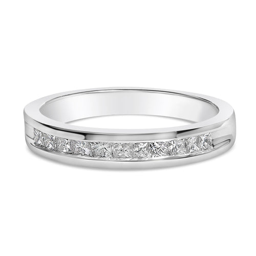 .925 Sterling Silver 1/2 Cttw Princess-Cut Diamond Channel-Set Half-Eternity Wedding or Anniversary Band Ring (H-I Color, I2 Clarity)
