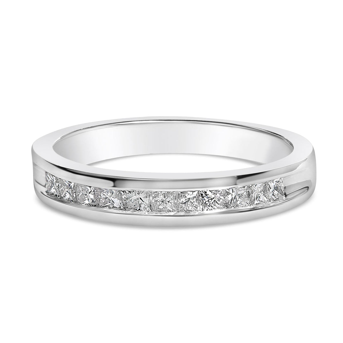 IGI Certified 1/2 Cttw Princess Cut Diamond 18K White Gold Channel Set Half Eternity Style Wedding Band Ring (H-I Color