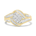 10K Yellow and White Gold 3/4 Cttw Diamond Cluster and Swirl Ring (H-I Color, I1-I2 Clarity)