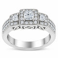 14K White Gold Round and Princess-Cut Diamond Three Stone Ring (1 Cttw, H-I Color, I1-I2 Clarity)