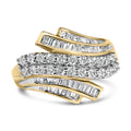 10K Yellow Gold 1.0 Cttw Round & Baguette Cut Diamond 64 Stone Bypass Style Channel Set Modern Statement Ring (H-I Color