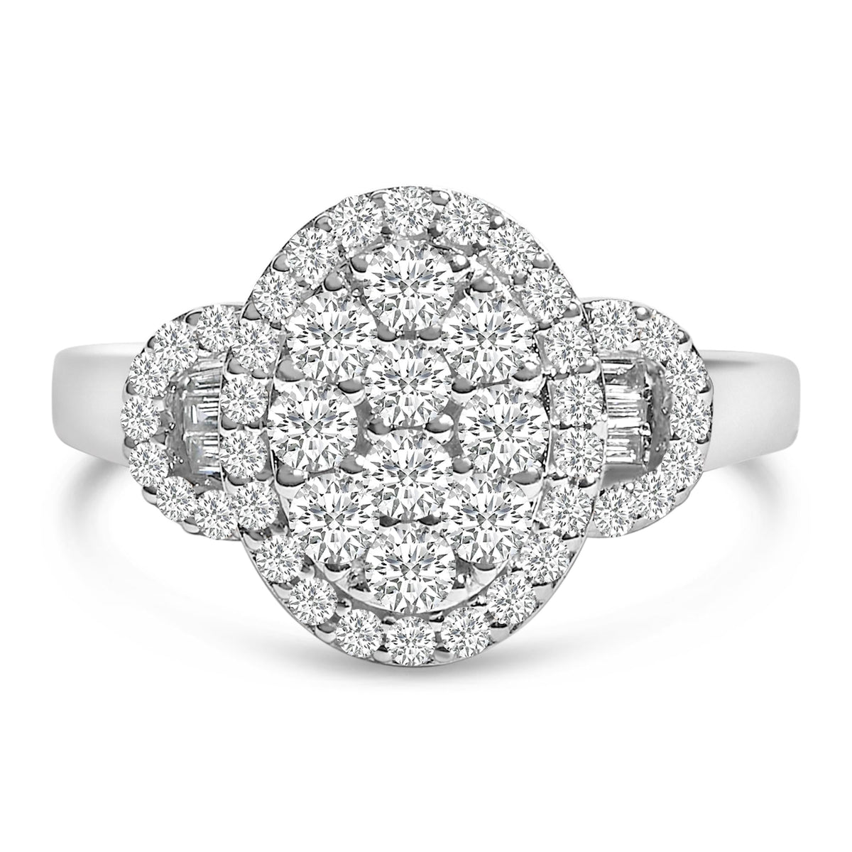 10K White Gold 1.0 Cttw Diamond Oval Cluster with Halo Vintage-Inspired Art Deco 3 Stone Style Statement Ring (G-H Color
