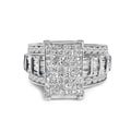 14K White Gold 2.0 Cttw Mixed-Cut Diamond Rectangle Invisible-Set Composite Cluster Ring with Bar- and Channel-Set Band (H-I