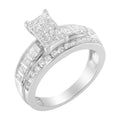 14K White Gold 1.0 Cttw Mixed-Cut Diamond Rectangle Invisible-Set Composite Cluster Ring with Bar- and Channel-Set Band (H-I