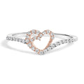 10K Rose Gold over .925 Sterling Silver 1/5 Cttw Diamond Two Tone Open Heart Promise or Fashion Ring (I-J Color, I2-I3