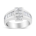 14K White Gold 2 3/4 Cttw Invisible-Set Princess and Channel-Set Baguette Diamond Step Up Cocktail Ring (G-H Color, SI1-SI2