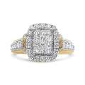 14K Yellow and White Gold 1.00 Cttw Princess and Round Cut Emerald Shaped Halo Diamond Cluster Ring (SI1-SI2 Clarity, H-I