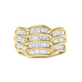 14K Yellow Gold 1-1/3 Cttw Baguette Diamond Wave Design Band Ring