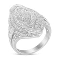 .925 Sterling Silver & 1-1/8 Cttw Diamond Marquise Shaped Cluster Triple Halo Knot Cocktail Fashion Ring (I-J Color, I2-I3
