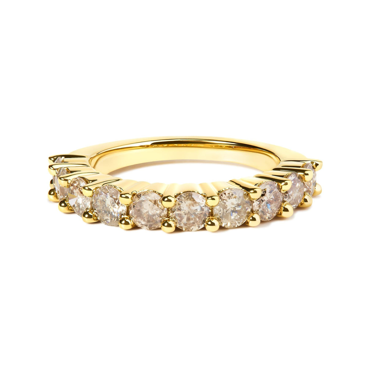 14K Yellow Gold-Plated Silver 2 Cttw Ten-Stone Diamond Band, Size 6