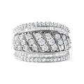 .925 Sterling Silver 2.00 Cttw Diamond Fashion Multi Row Cocktail Ring (H-I Color, I2-I3 Clarity)