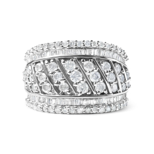 Anillo de cóctel de moda de plata de ley .925 con diamantes de 2.00 Cttw en total (color H-I, claridad I2-I3) y diseño de múltiples hileras