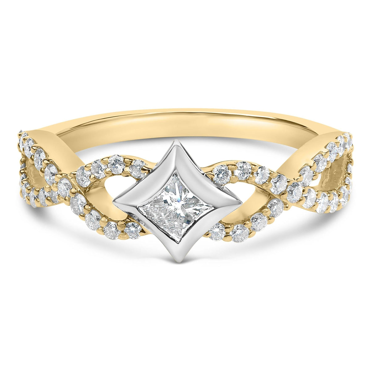 10K Two Tone Color 5/8 Cttw Diamond Kite and Twist Shank Ring (H-I Color,SI2-I1 Clarity)