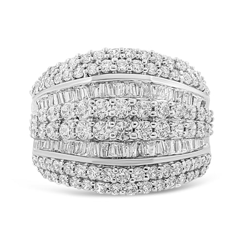 Anillo de racimo de diamantes en corte redondo y baguette de 2.00 Cttw en plata de ley .925 (color H-I, pureza I1-I2)