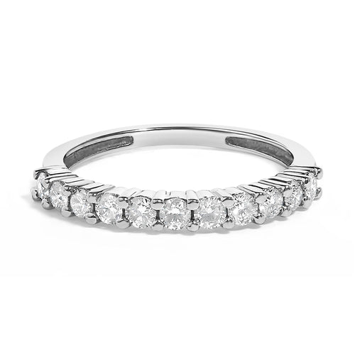 Anillo de 11 diamantes de corte brillante redondo, peso total de 1/2 cttw, engarzados en garra compartida sobre plata de ley .925 (color I-J, pureza SI2-I1)