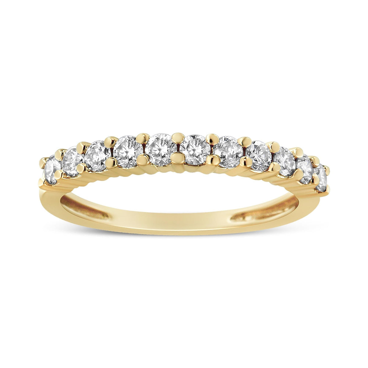 14K Yellow Gold Plated .925 Sterling Silver 1/2 cttw Shared Prong Set Brilliant Round-Cut Diamond 11 Stone Band Ring (J-K
