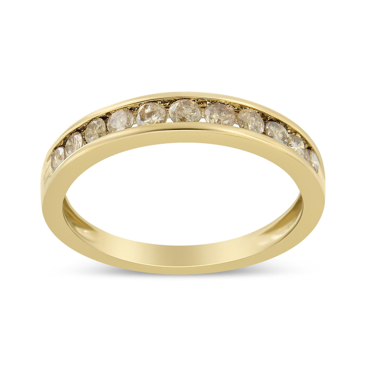 14K Yellow Gold Plated .925 Sterling Silver 1/2 Cttw Channel Set Round Champagne Diamond 11 Stone Band Ring (K-L Color, I1-I2