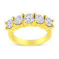 14K Yellow Gold Plated .925 Sterling Silver 2.0 Cttw Shared Prong Set Diamond 5 Stone Wedding Band Ring (J-K Color, I1-I2