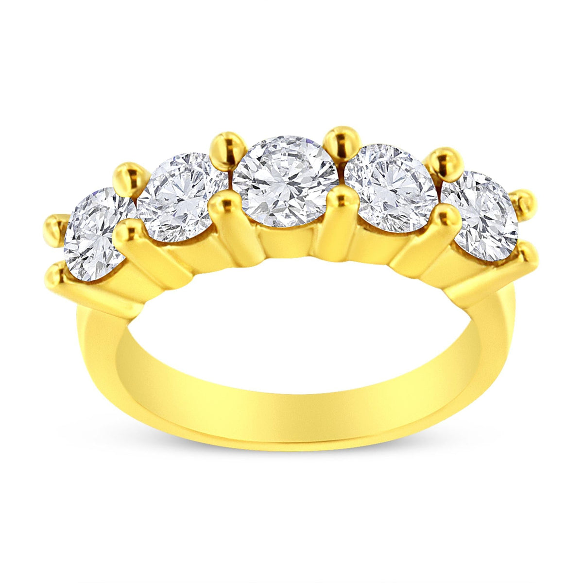 14K Yellow Gold Plated .925 Sterling Silver 2.0 Cttw Shared Prong Set Diamond 5 Stone Wedding Band Ring (J-K Color, I1-I2