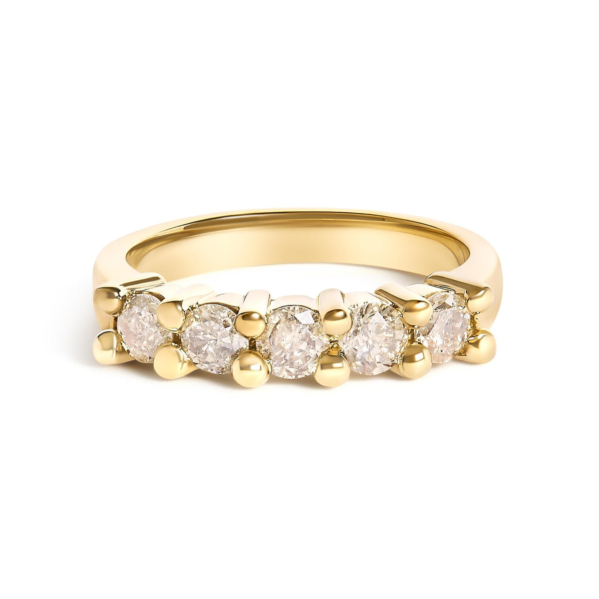 14K Yellow Gold Plated .925 Sterling Silver 1.0 Cttw Shared Prong-set Round Diamond 5 Stone Band Ring (J-K Color, I1-I2