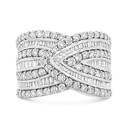 Anillo tipo banda superpuesta de múltiples hileras de diamantes de 2 3/8 Cttw de peso total en plata de ley .925 (Color J-K, Pureza I3)
