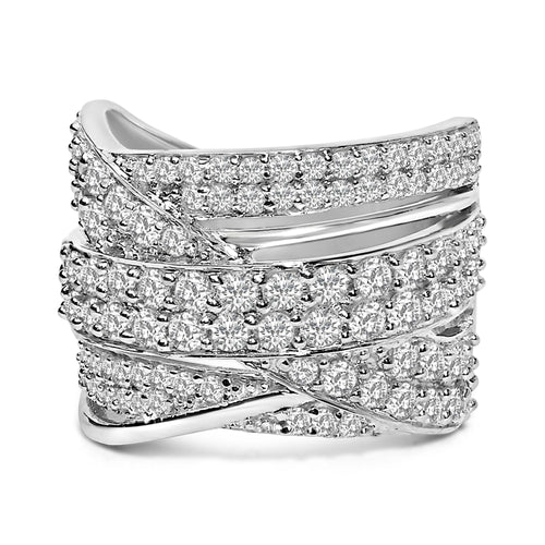 Anillo de plata de ley .925 con diamantes talla redonda de 2.00 Cttw, en diseño cruzado envolvente (color I-J, claridad I2-I3)