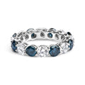 14K White Gold 6 1/4 Cttw Alternating Lab-Grown White and Natural Treated Blue Diamond Eternity Band Ring