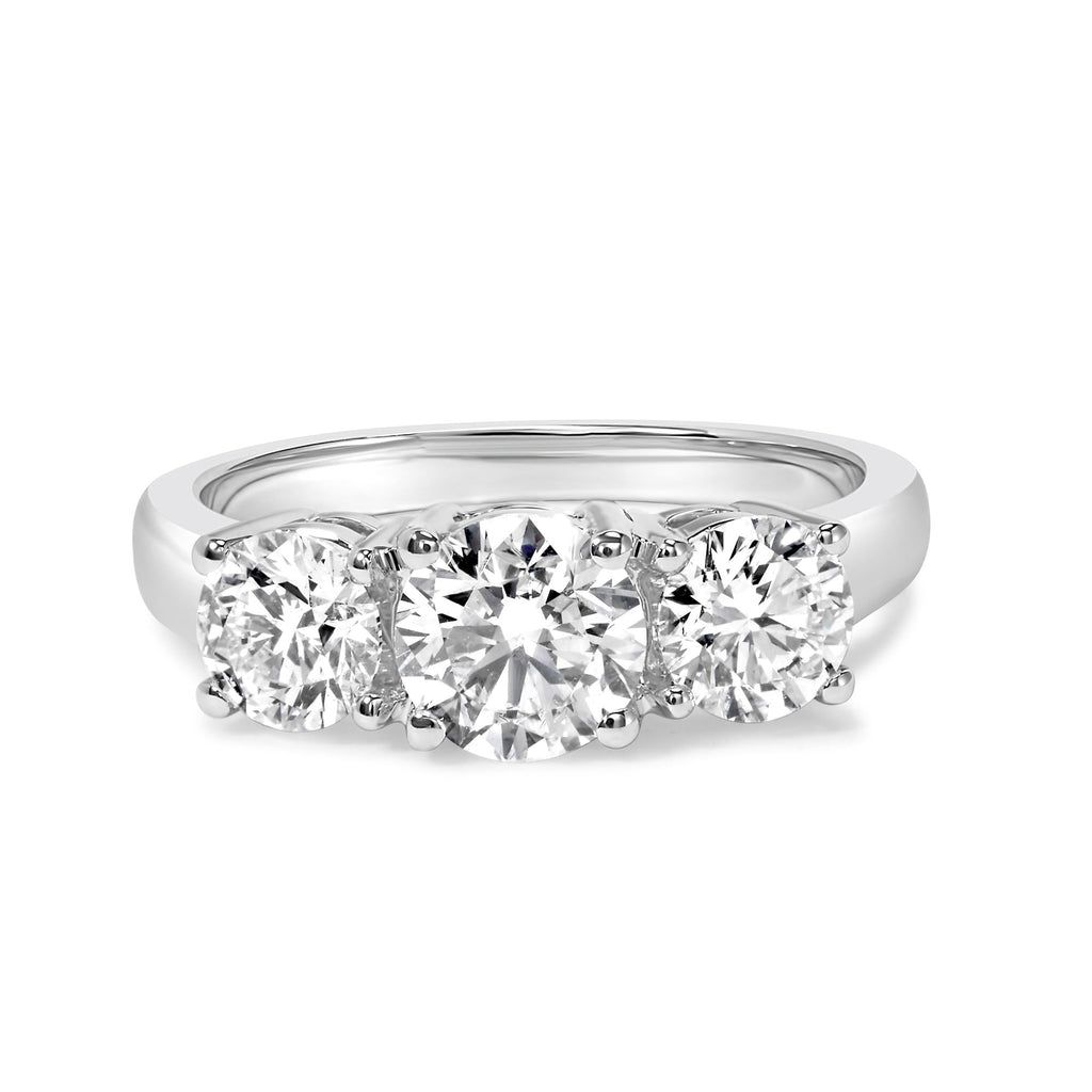 14K White Gold Lab Grown Diamond 3 Stone Ring Band (F-G Color, VS1-VS2 Clarity)