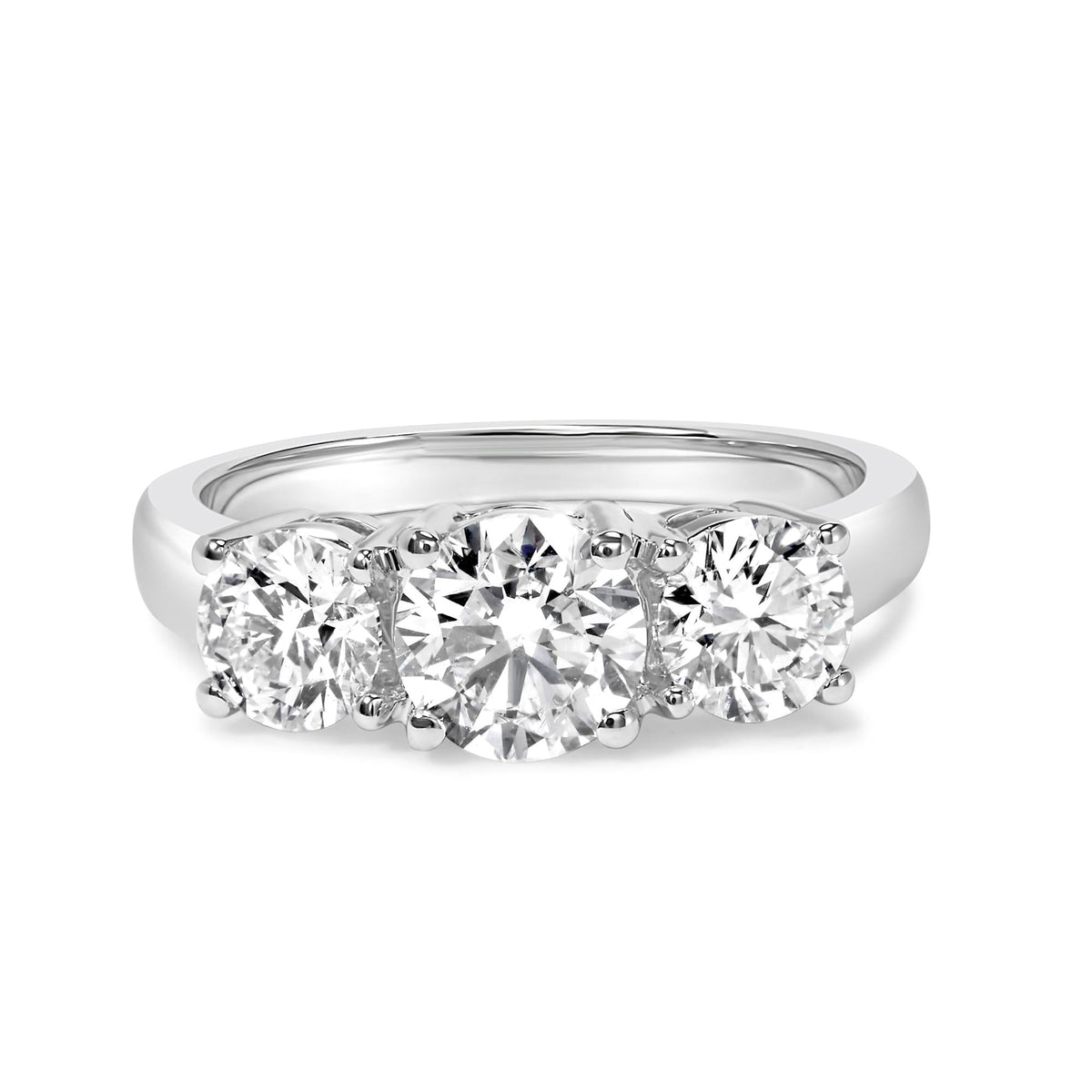14K White Gold Lab Grown Diamond 3 Stone Ring Band (F-G Color, VS1-VS2 Clarity)