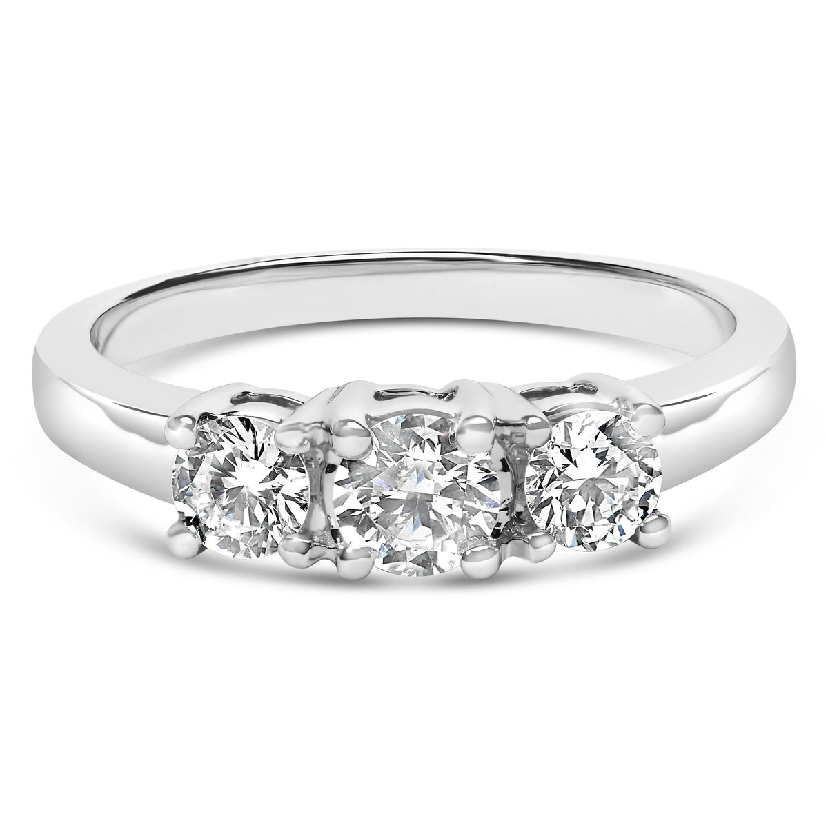 14K White Gold 3/4 Cttw Lab Grown Diamond 3 Stone Ring Band (F-G Color, VS2-SI1 Clarity)