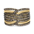 10K Yellow Gold Plated .925 Sterling Silver 1.0 Cttw Champagne Diamond Multi Row Cross Over Band Ring