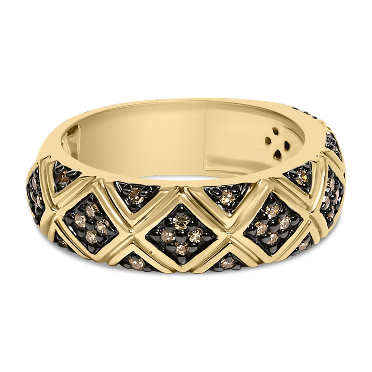 10K Yellow Gold Plated .925 Sterling Silver 3/8 Cttw Champagne Diamond Geometric Style Band Ring