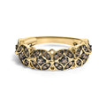 10K Yellow Gold Plated .925 Sterling Silver 3/8 Cttw Champagne Diamond Lattice Work Band Ring