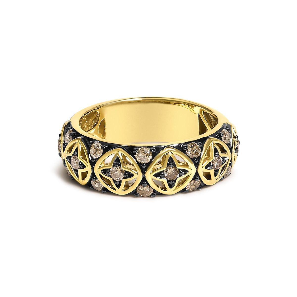 10K Yellow Gold Plated Sterling Silver 1/2 Cttw Champagne Diamond Star Motif Band Ring