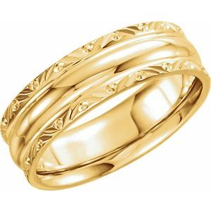 14K Yellow Gold 6 mm Design-Engraved Comfort-Fit Band Size 11.5