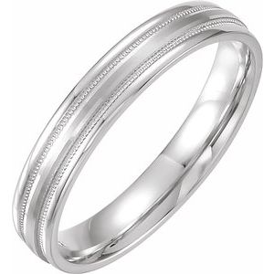 14K White Gold 6 mm Flat Edge Comfort-Fit Band with Milgrain & Satin Finish Size 8.5