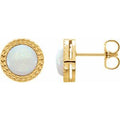 14K Yellow Gold Natural White Opal Bezel-Set Leaf Earrings