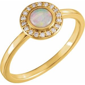 14K Yellow Gold Natural White Opal & .07 CTW Natural Diamond Halo-Style Ring