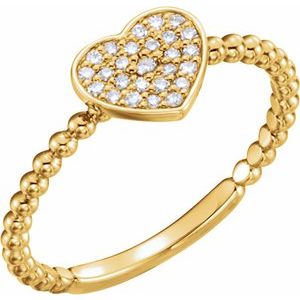 14K Yellow Gold 1/8 CTW Natural Diamond Heart Bead Ring