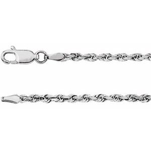14K White Gold 2.5 mm Diamond-Cut Rope 24" Chain