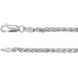 14K White Gold 2.75 mm Diamond-Cut Wheat 20" Chain